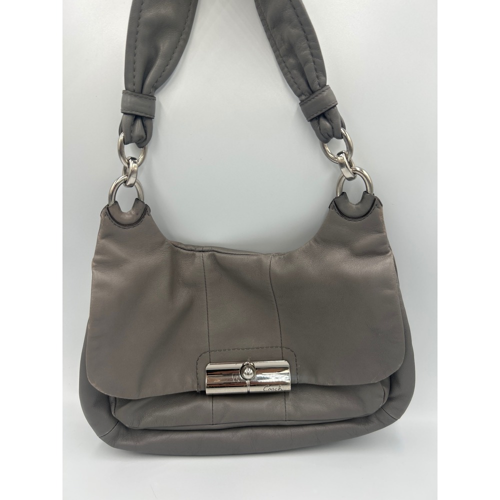 Coach Kristin Gray Leather Flap Shoulder Bag Silver Hardware 14224
